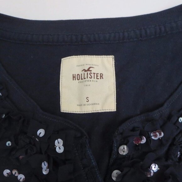 Hollister Womens Sequin Top Shirt Size Small Navy Blue T-Shirt Blouse - Picture 4 of 4